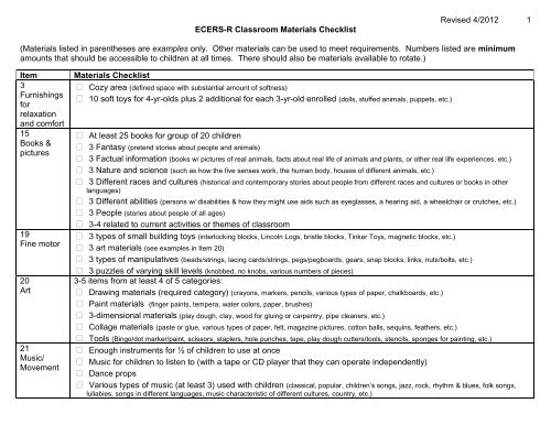Materials Checklist