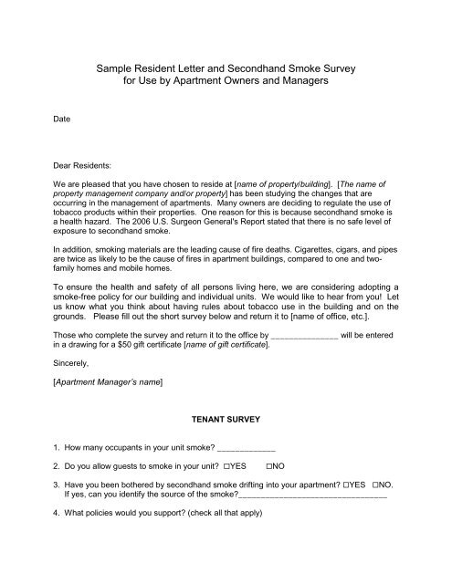 Sample Tenant Letter and Survey