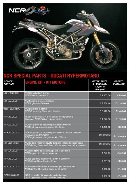 ncr special parts - d ncr special parts - ducati hypermotard i ...