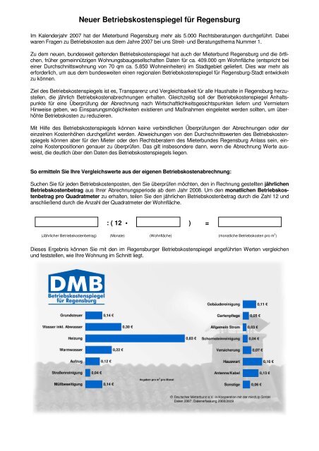 Neuer Betriebskostenspiegel für Regensburg - Mieterbund ...