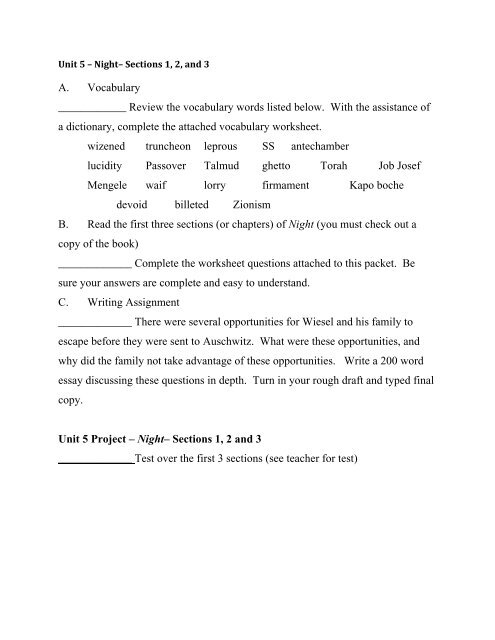 Unit 1 â âI Acknowledge Mineâ beginning on page 665 A.Vocabulary ...