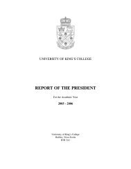 REPORT OF THE REGISTRAR - University of King's College