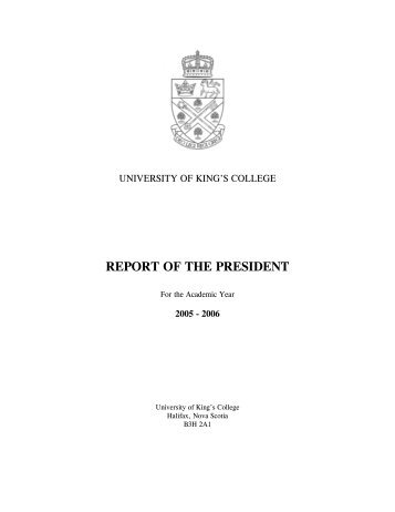 REPORT OF THE REGISTRAR - University of King's College