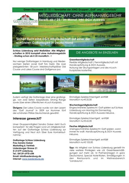 Green Discoverer - Newsletter der XING Gruppen "Golf" und - B4Golf