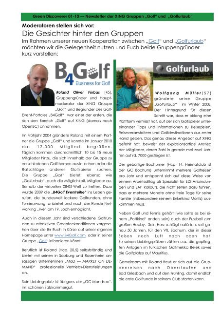Green Discoverer - Newsletter der XING Gruppen "Golf" und - B4Golf