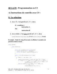 IFT 1179 : Programmation en C# A) Instructions de contrÃ´le ... - igt.net