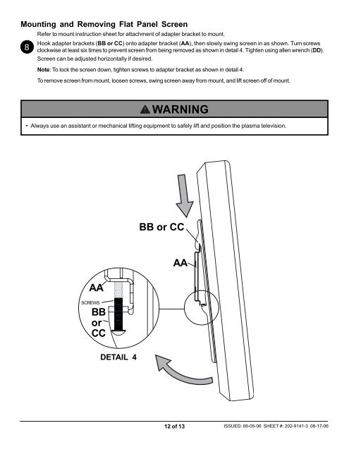 Installation and Assembly - Universal Articulating