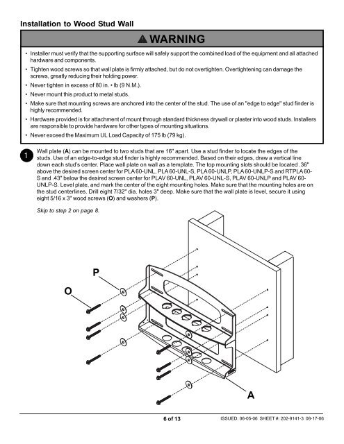 Installation and Assembly - Universal Articulating