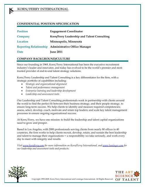 CONFIDENTIAL POSITION SPECIFICATION Position ... - Lominger