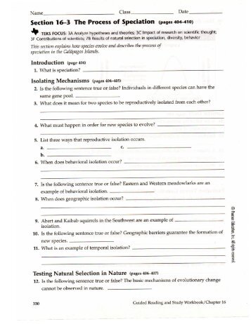 Section 16-3 The Process of Speciation (pages 404-410)