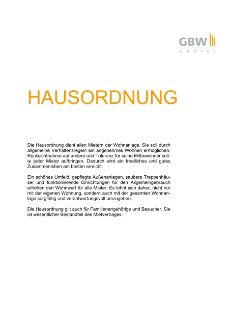 HAUSORDNUNG - GBW Gruppe