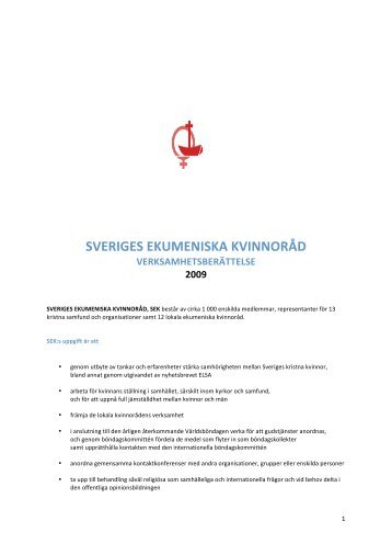 sveriges ekumeniska kvinnorÃ¥d verksamhetsberÃ¤ttelse 2009