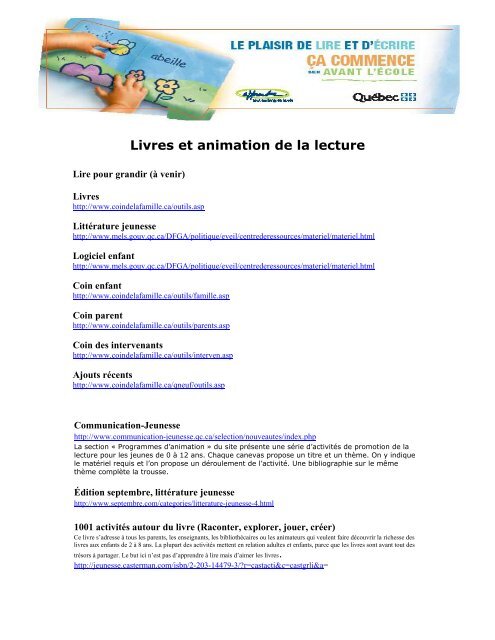 Livres et animation de la lecture