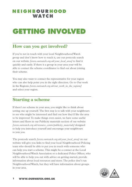 GETTING INVOLVED - Neighbourhood Watch and Home Watch