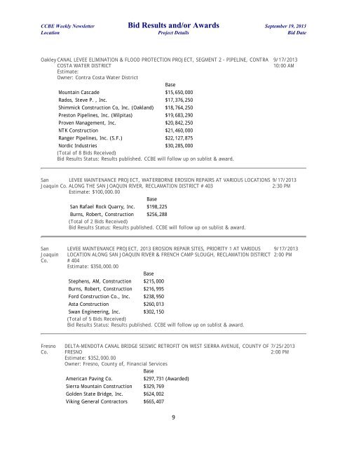 Bid Results and/or Awards