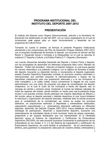 Programa Institucional del Instituto del Deporte - Secretaria de ...