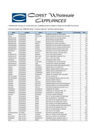 to download our inventory list - Coast Wholesale Appliances