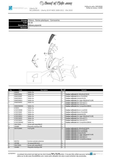 Liberty 50 2T Moc 2009-11 Elle 2010 - Scoot et Moto