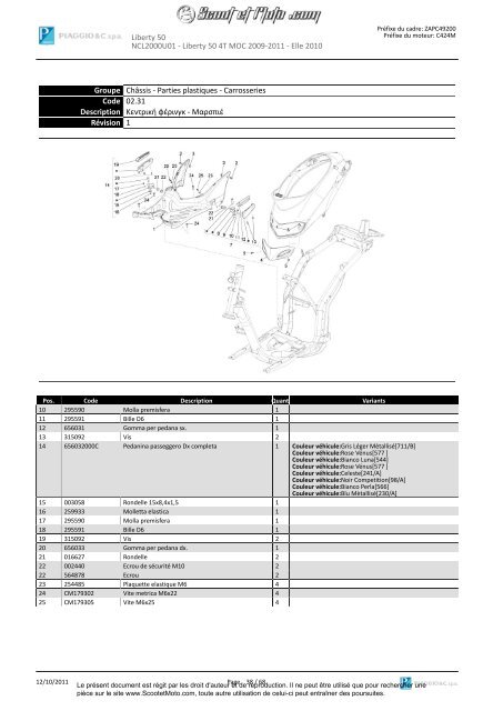 Liberty 50 2T Moc 2009-11 Elle 2010 - Scoot et Moto