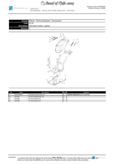 Liberty 50 2T Moc 2009-11 Elle 2010 - Scoot et Moto