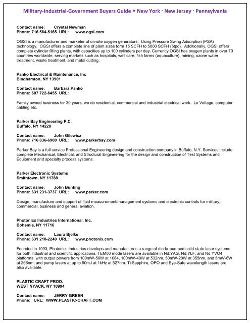 Military, Industrial & Government Buyers Guide for New York, New Jersey and Pennsylvania, USA.