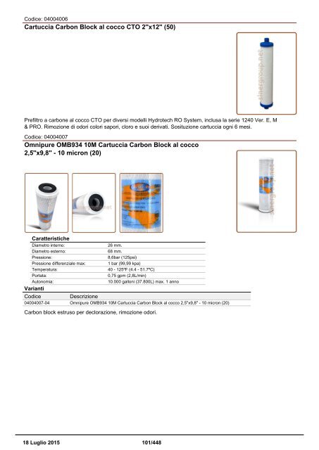 Depuratori Acqua Catalogo Sinergroup 18 Luglio 2015