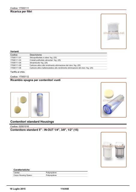 Depuratori Acqua Catalogo Sinergroup 18 Luglio 2015