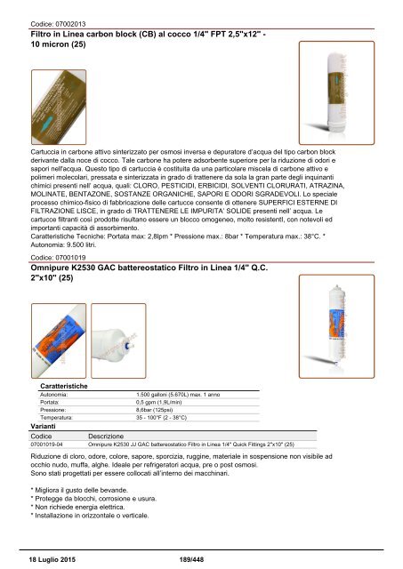 Depuratori Acqua Catalogo Sinergroup 18 Luglio 2015