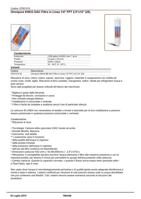 Depuratori Acqua Catalogo Sinergroup 18 Luglio 2015