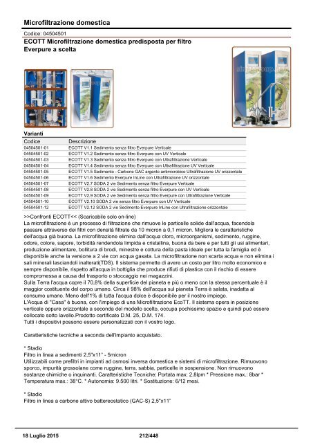 Depuratori Acqua Catalogo Sinergroup 18 Luglio 2015