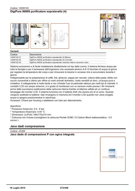 Depuratori Acqua Catalogo Sinergroup 18 Luglio 2015