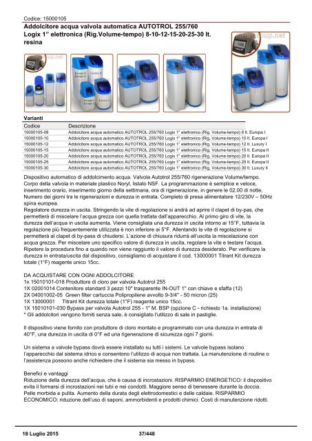 Depuratori Acqua Catalogo Sinergroup 18 Luglio 2015