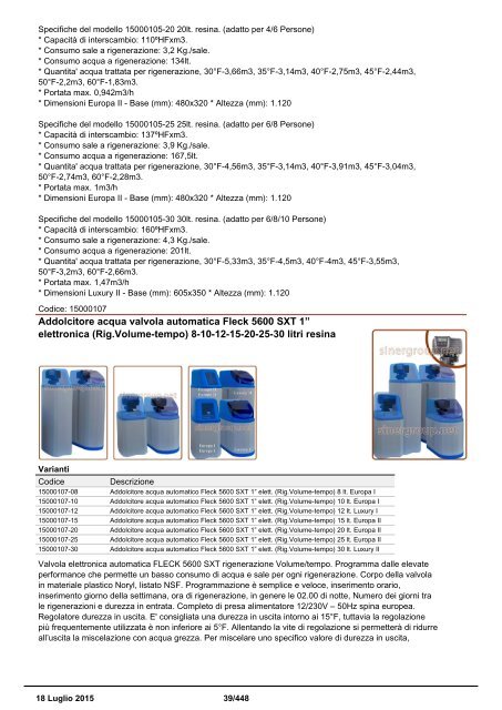 Depuratori Acqua Catalogo Sinergroup 18 Luglio 2015