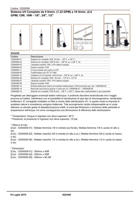 Depuratori Acqua Catalogo Sinergroup 18 Luglio 2015