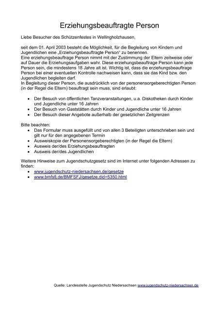 Erziehungsbeauftragung gemäß Jugendschutzgesetz § 1 Abs. 1 Nr. 4
