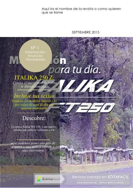 ITALIKA 250 Z: Incluye tus textos Descubre: