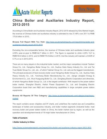 Global China Boiler and Auxiliaries Market Size, Share, analysis, Trends and Forecast, by Acute Market Reports