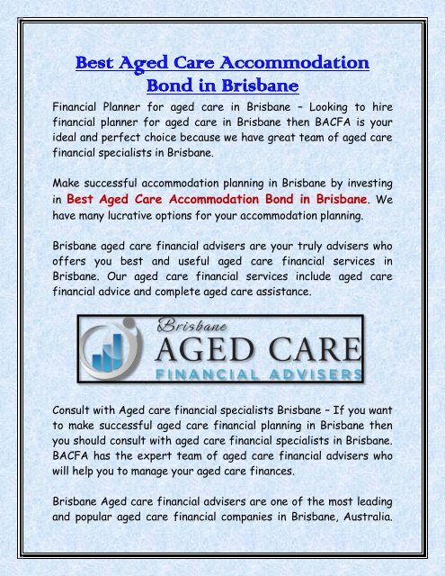 Best Aged Care Accommodation Bond in Brisbane