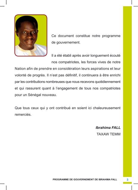 PROGRAMME DE GOUVERNEMENT DE IBRAHIMA FALL