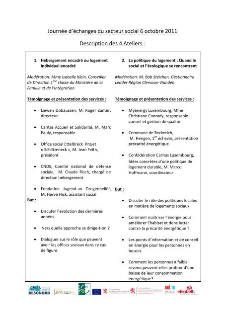 Journée d'échanges du secteur social 6 octobre 2011 ... - RESONORD