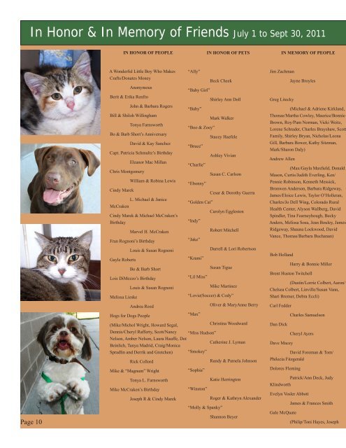 Winter 2011 Newsletter - Cheyenne Animal Shelter