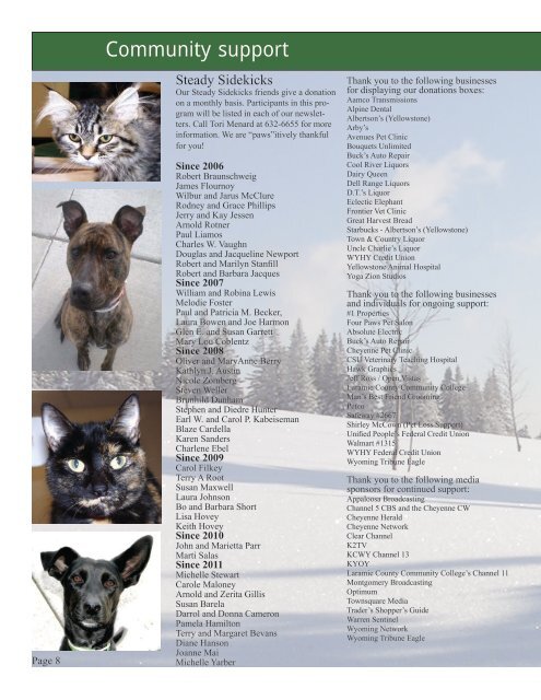 Winter 2011 Newsletter - Cheyenne Animal Shelter