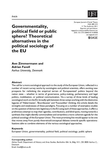 Governmentality, political field or public sphere ... - Adrian Favell