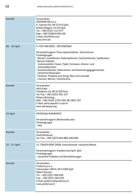 KALENDER Messen und Ausstellungen in Kroatien