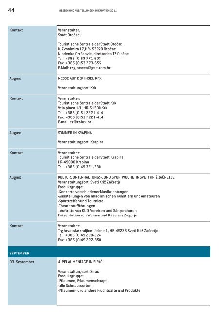 KALENDER Messen und Ausstellungen in Kroatien