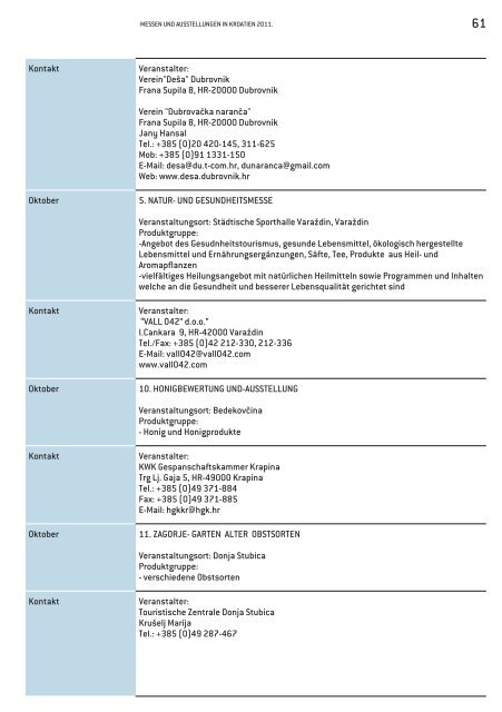 KALENDER Messen und Ausstellungen in Kroatien