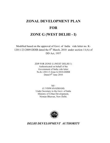 zonal development plan for zone g (west delhi - i) - RG Plan
