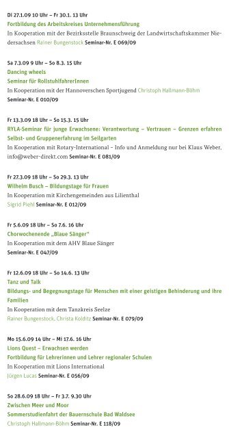 Unsere Seminare - Evangelische Heimvolkshochschule Loccum