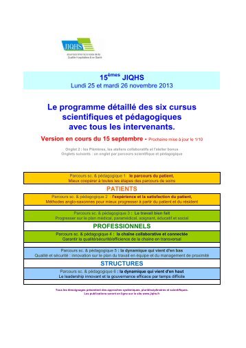 Le programme détaillé des six cursus scientifiques et ... - JIQHS