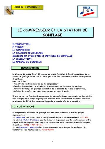 LE COMPRESSEUR ET LA STATION DE GONFLAGE